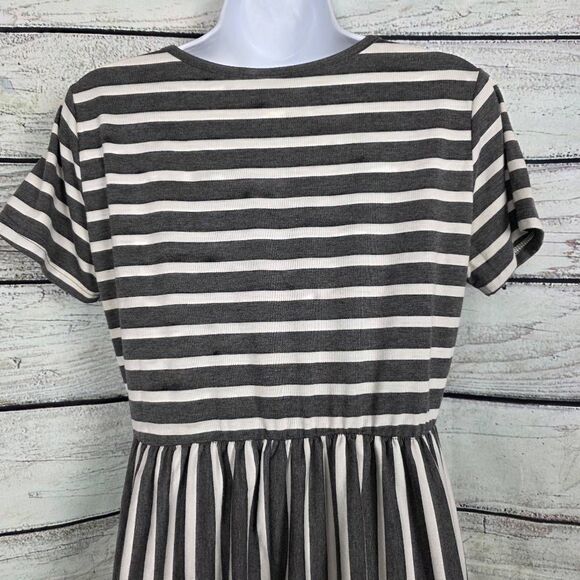 Tickled Teal Gray & White Striped Midi Dress M - Picture 5 of 10
